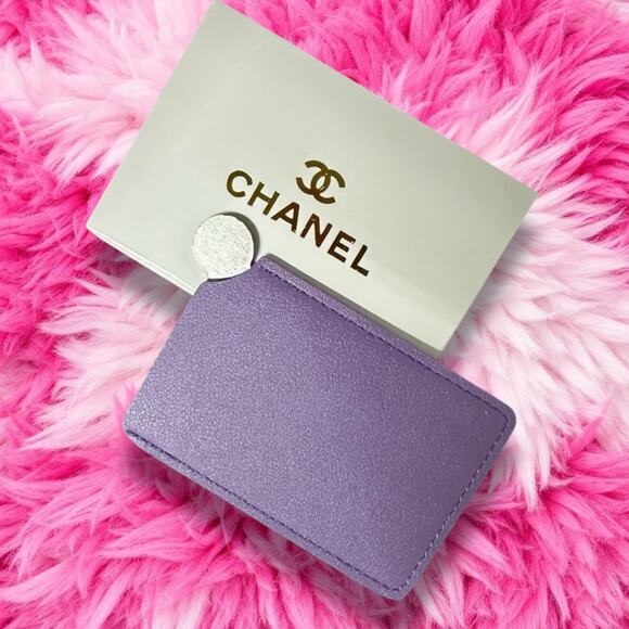 New With Box Lilac Elegant Embossed Chanel Card Holder/Mirror - Picture 2 of 3